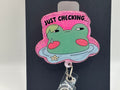 Just Checking In – Funny Frog Pink Glitter Badge Reel |