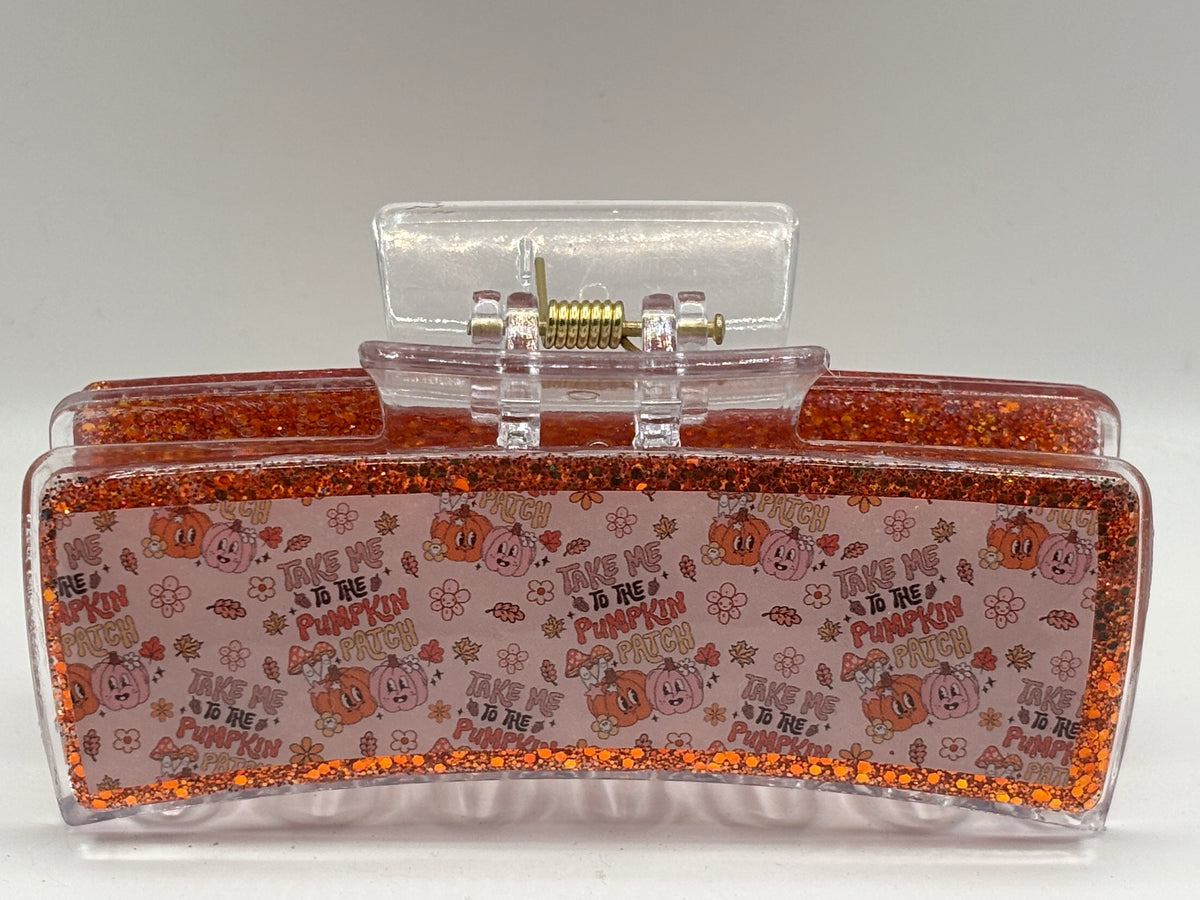 Take Me to the Pumpkin Patch Glitter Hair Claw Clip