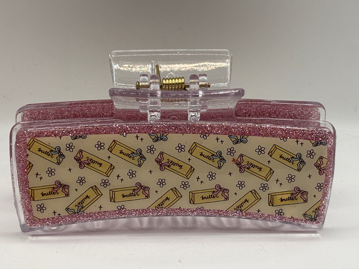 Buttery Sweet Pink Glitter Hair Claw Clip