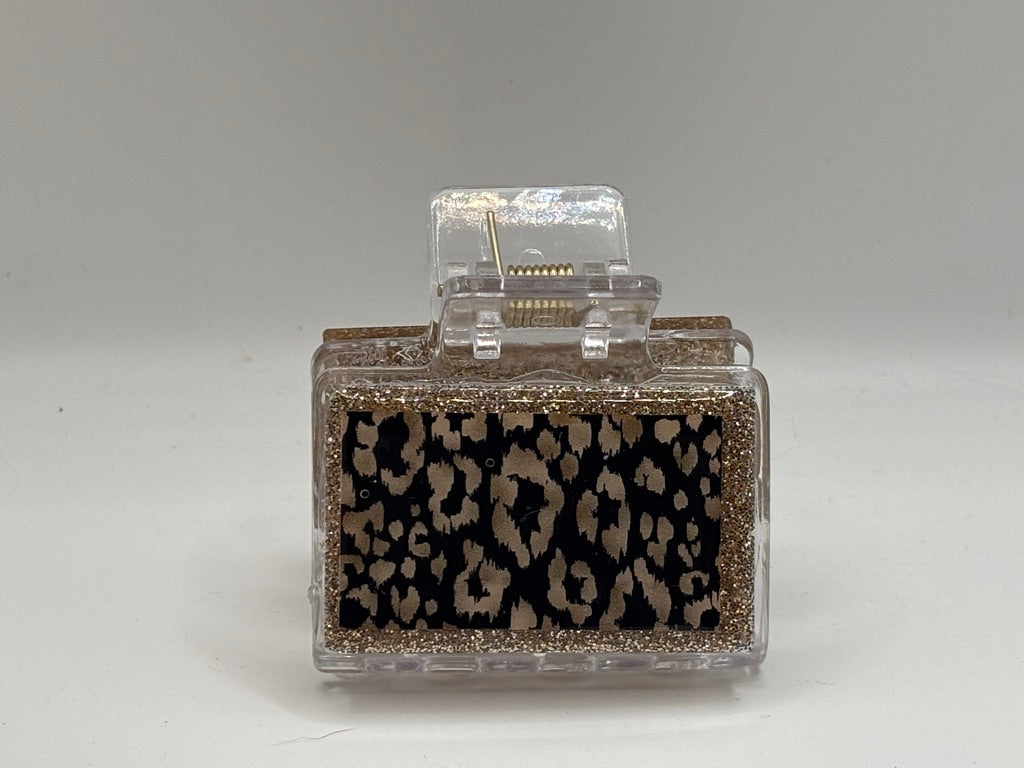 Golden Leopard Glitter Hair Claw Clip