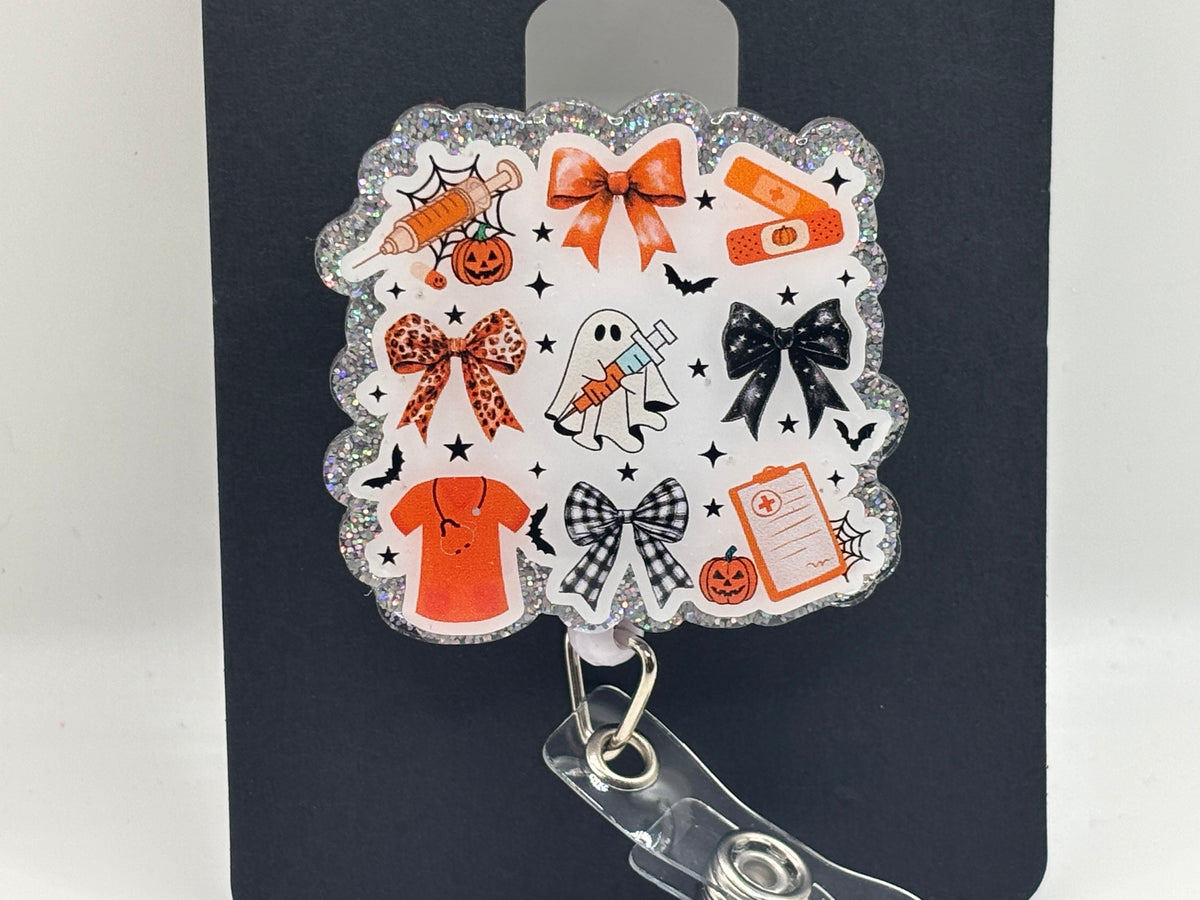 Spooky Nurse Halloween Glitter Badge Reel