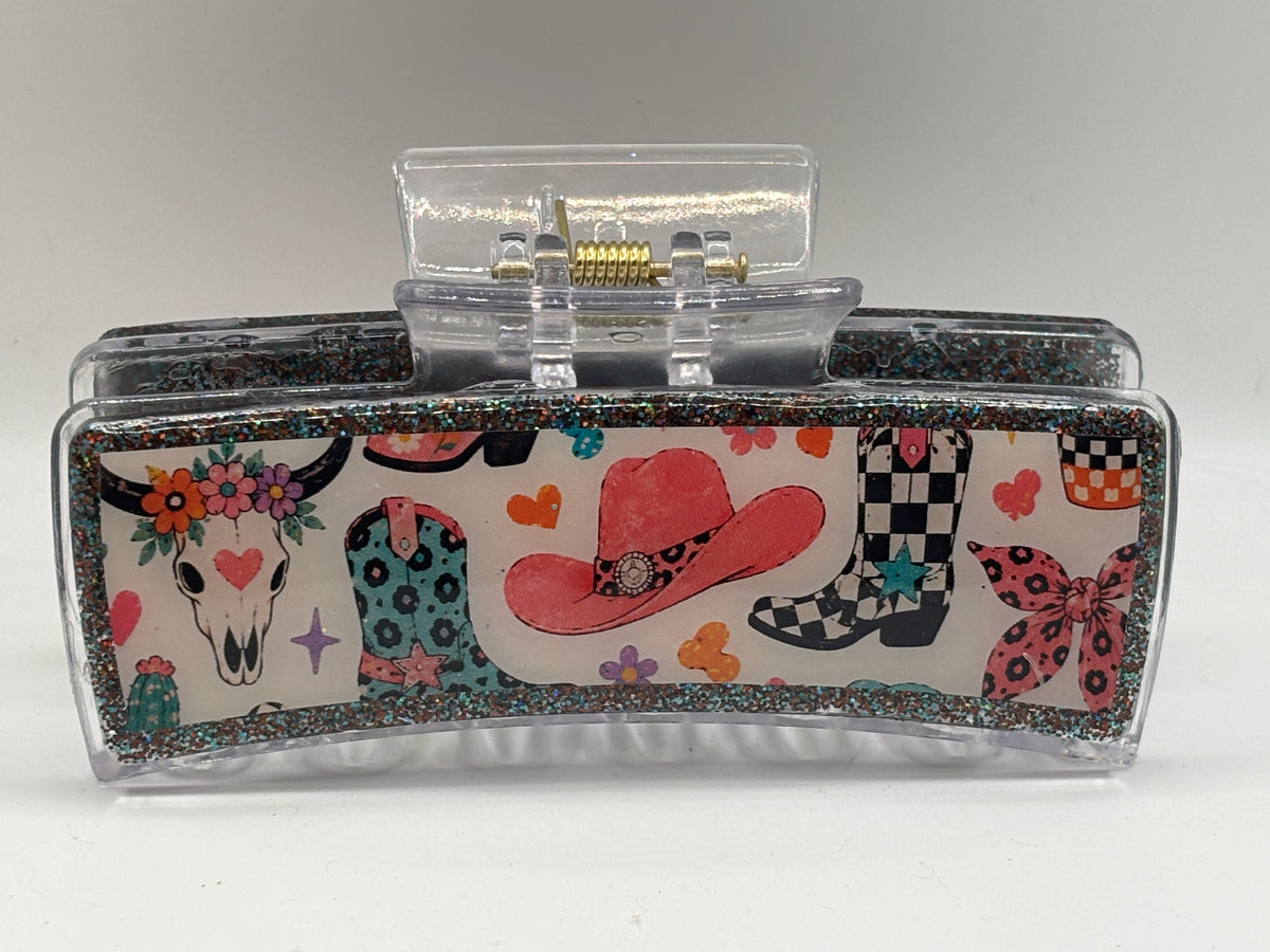 Western Wildflower Cowgirl Glitter Hair Claw Clip