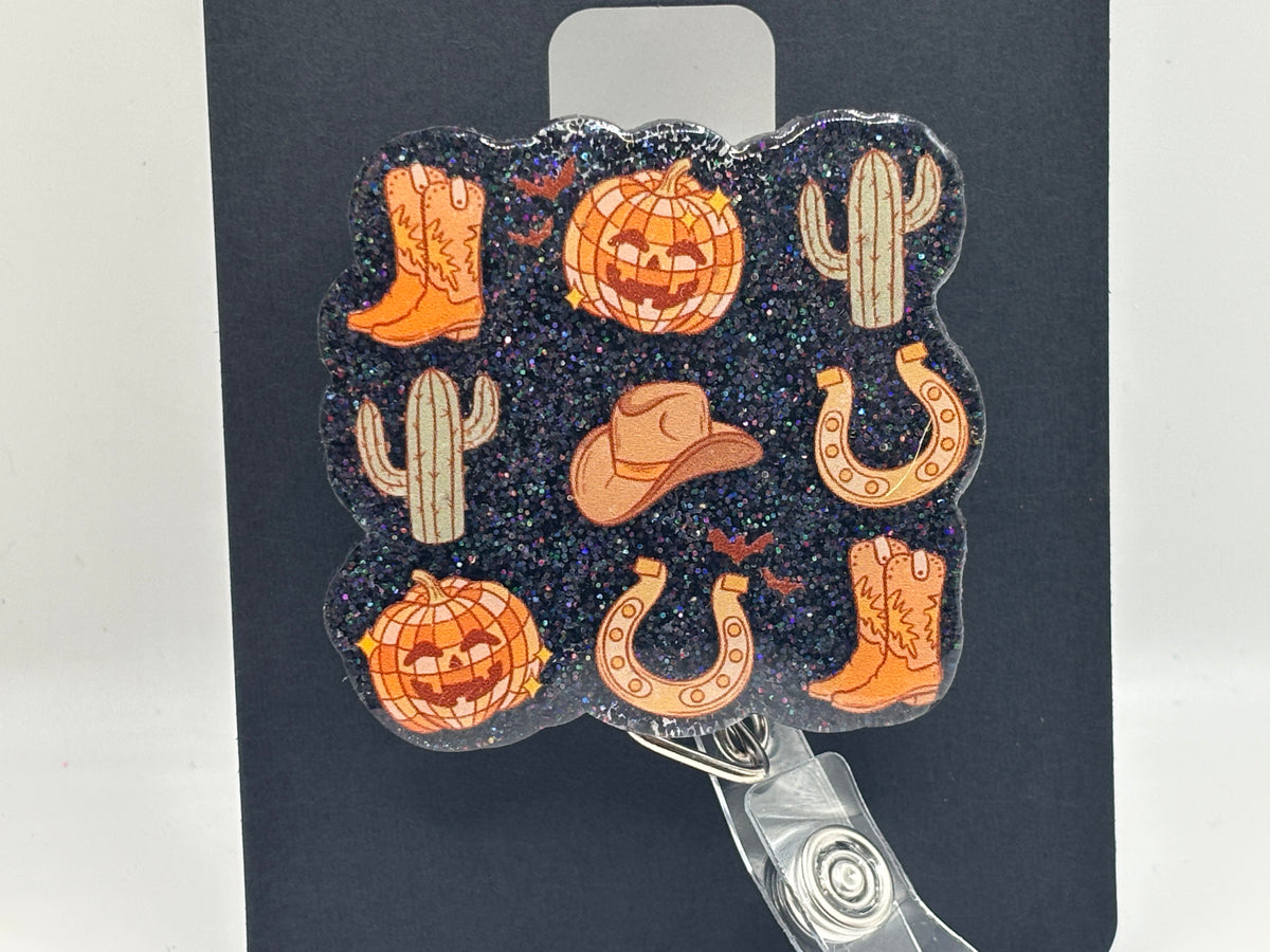 Spooky Western Halloween Glitter Badge Reel