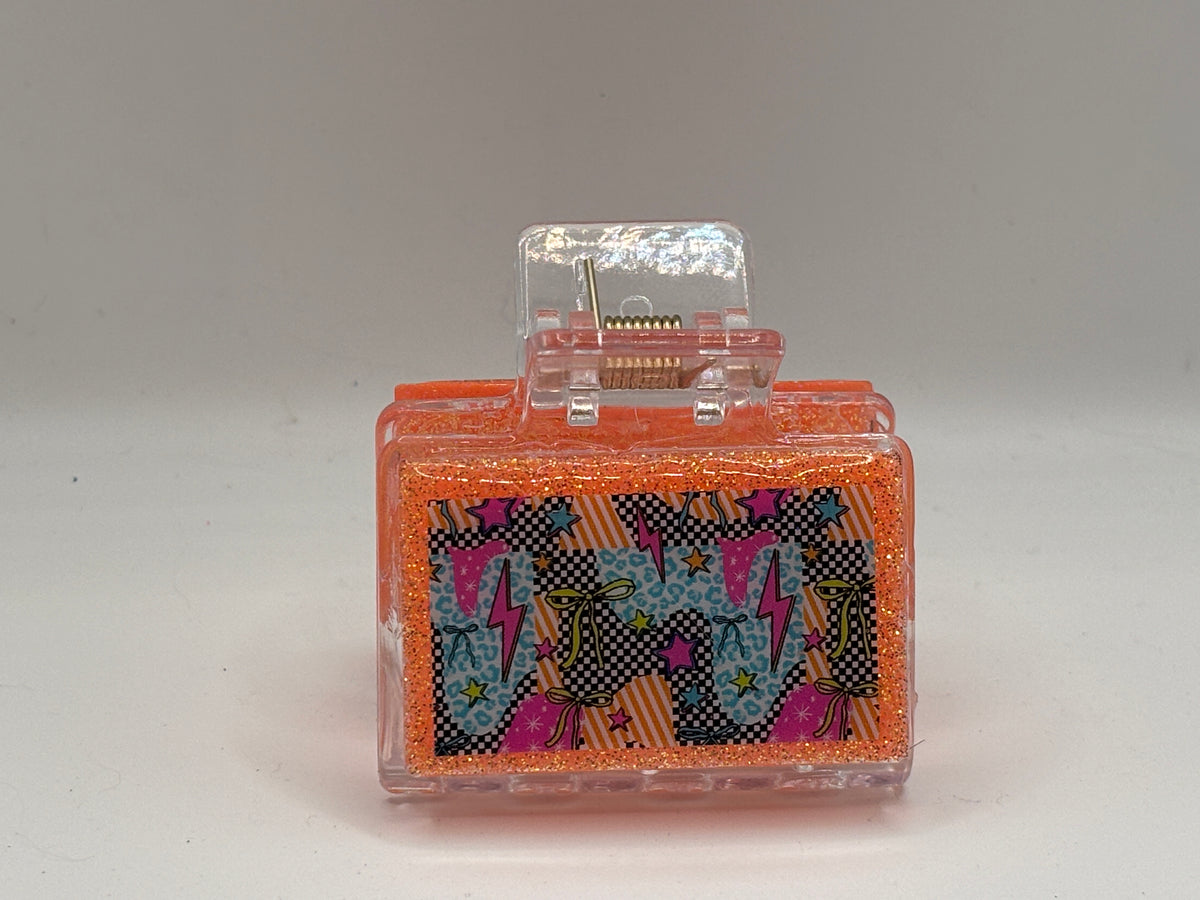 Retro Rebel Neon Glitter Hair Claw Clip