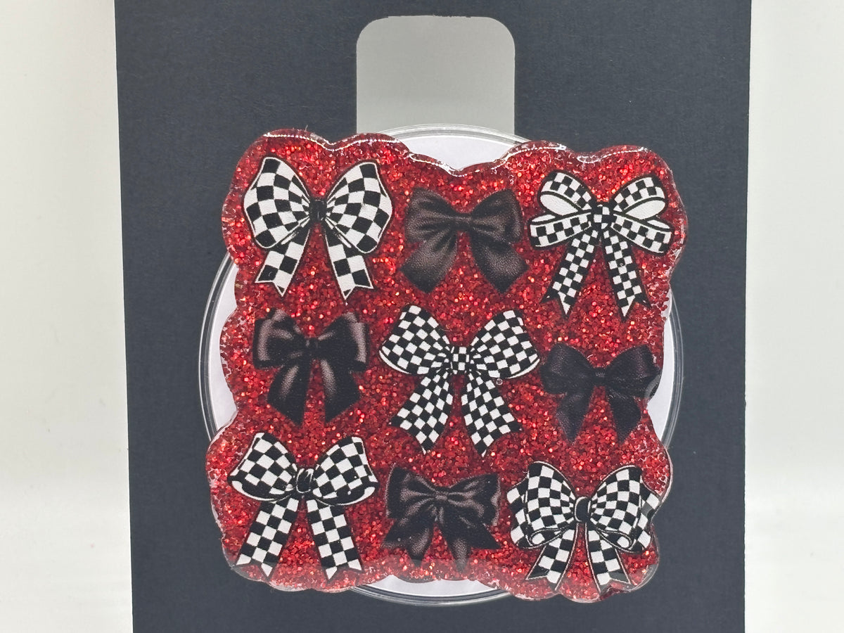 Red Glitter & Checkered Bow Phone Grip
