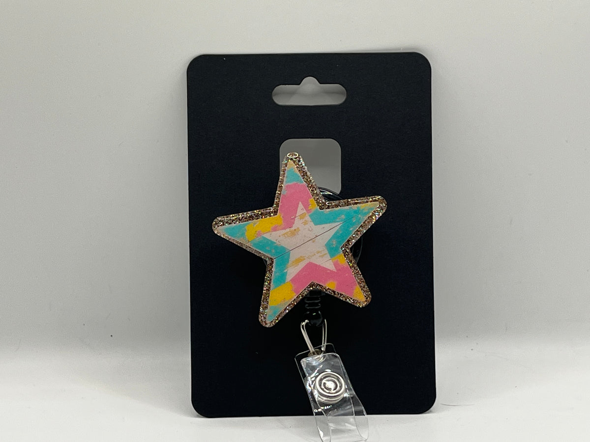 Colorful Star Glitter Badge Reel
