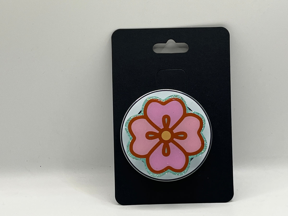 Retro Pink Flower Glitter Phone Grip