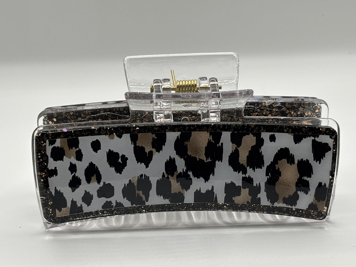 Black and Gold Leopard Print Claw Clip