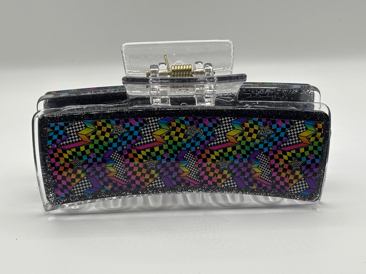 Retro Rainbow Checkerboard Claw Clip