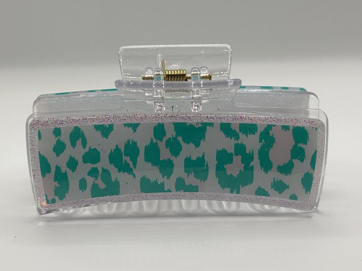 Green Leopard Print Claw Clip