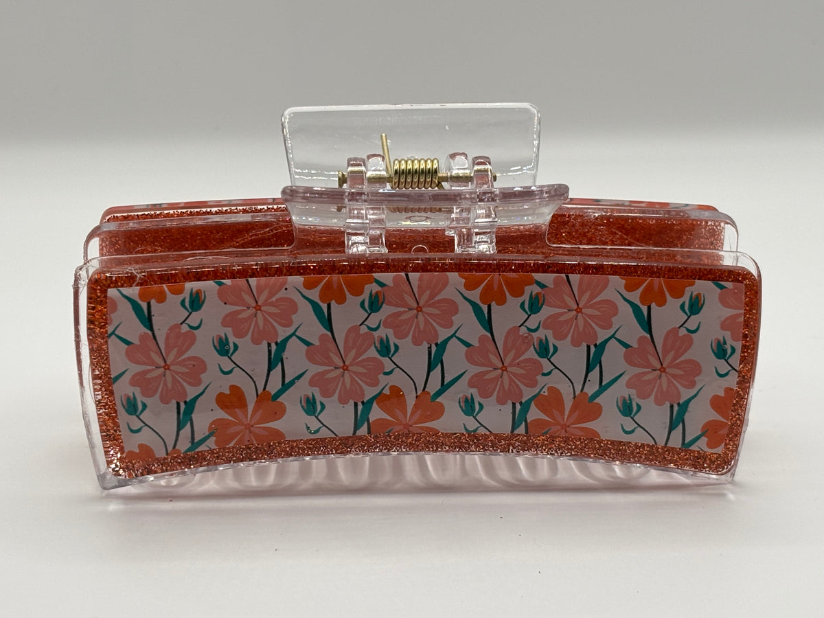 Peach Flowers Claw Clip