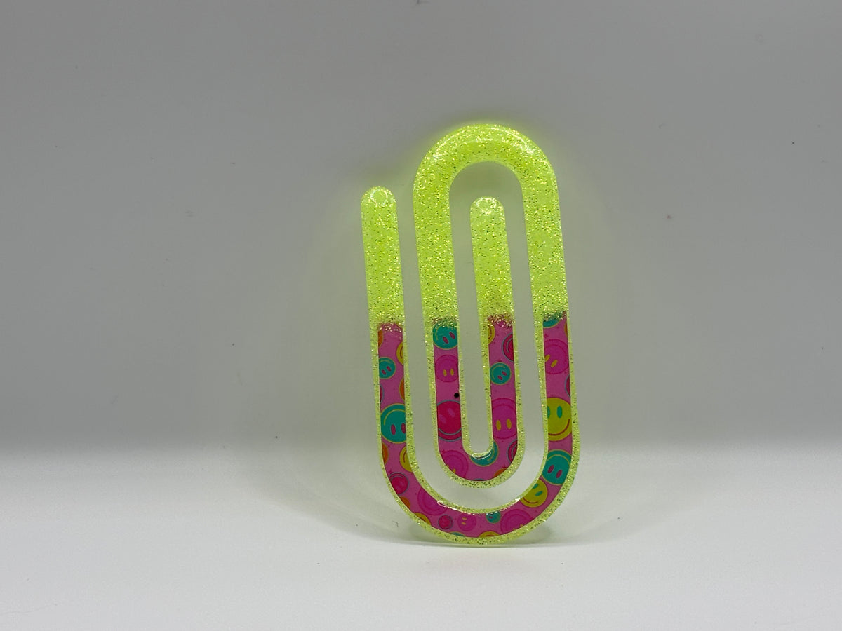Neon Green & Smiley Faces Paperclip