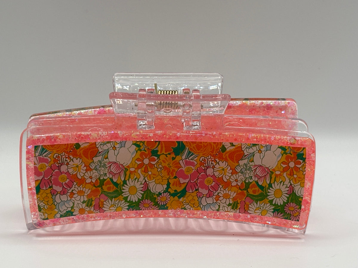 Retro Flower Power Glitter Hair Claw