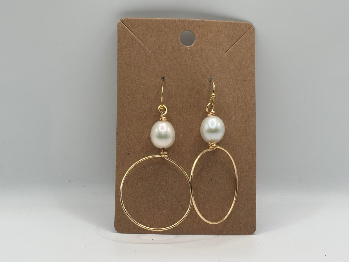 Golden Pearl Drop Hoop