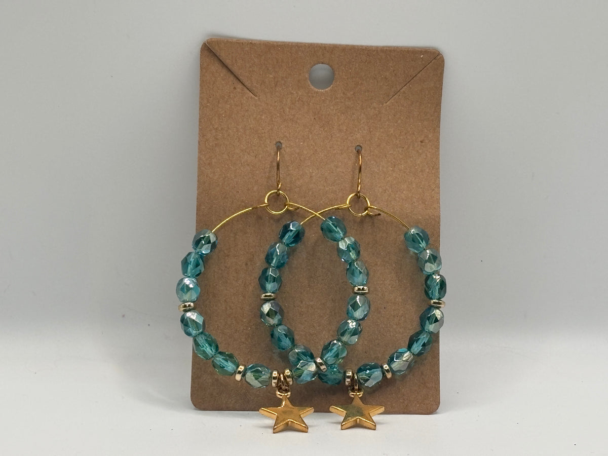 Teal Starlight Beaded Hoop