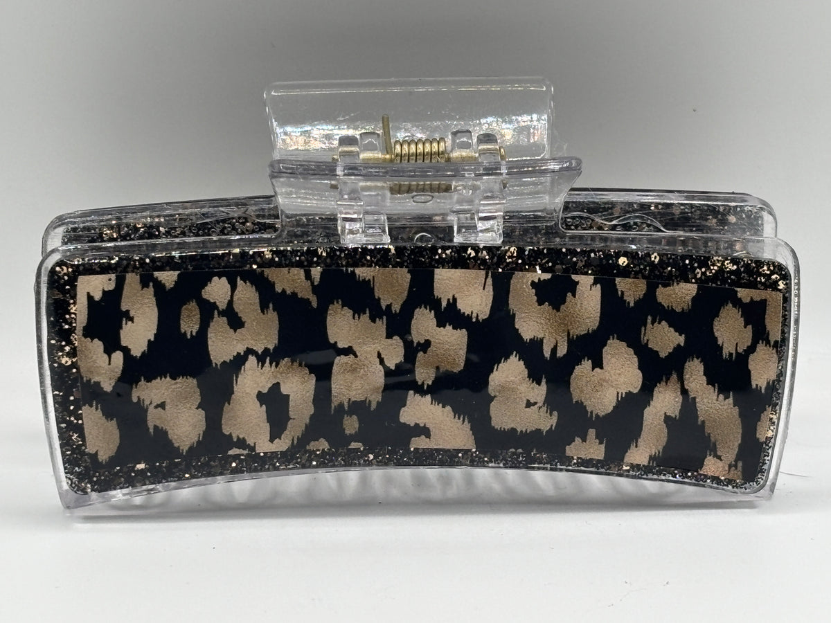 Leopard Print Glitter Hair Claw Clip