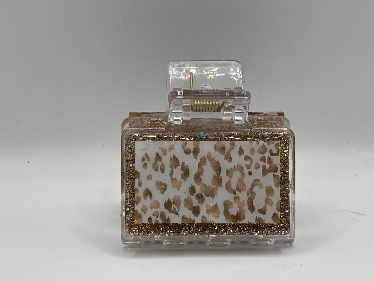 Gold Leopard Print Glitter Hair Claw Clip