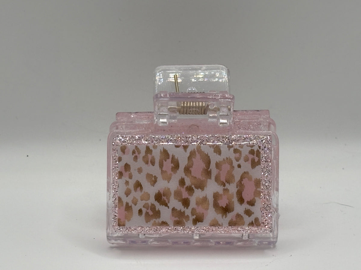 Pink & Gold Leopard Glitter Hair Claw Clip