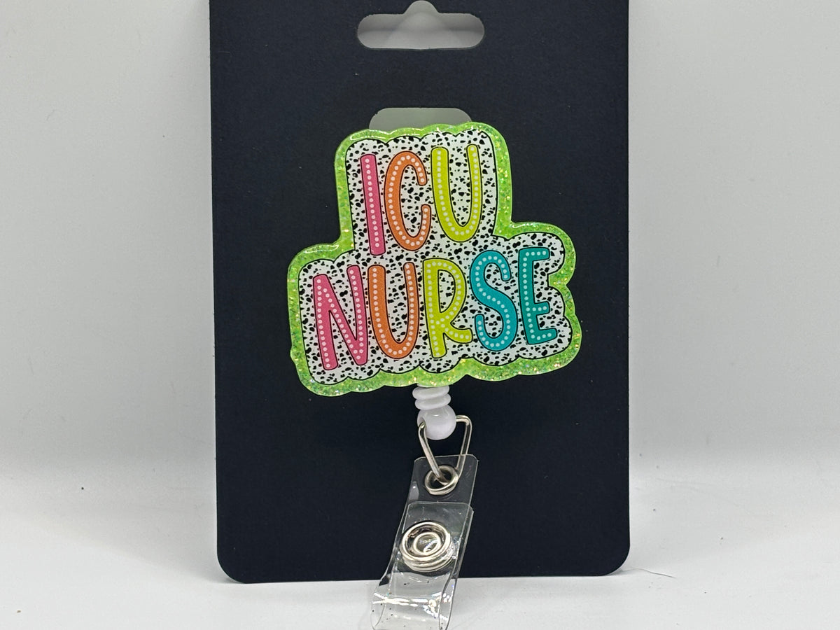 ICU Nurse Glitter Badge Reel