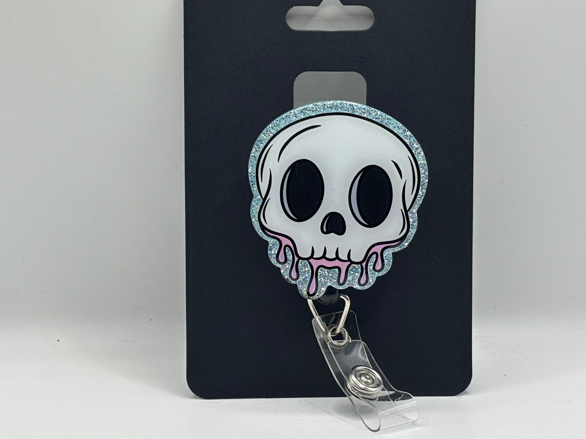 Pastel Dripping Skull Glitter Badge Reel