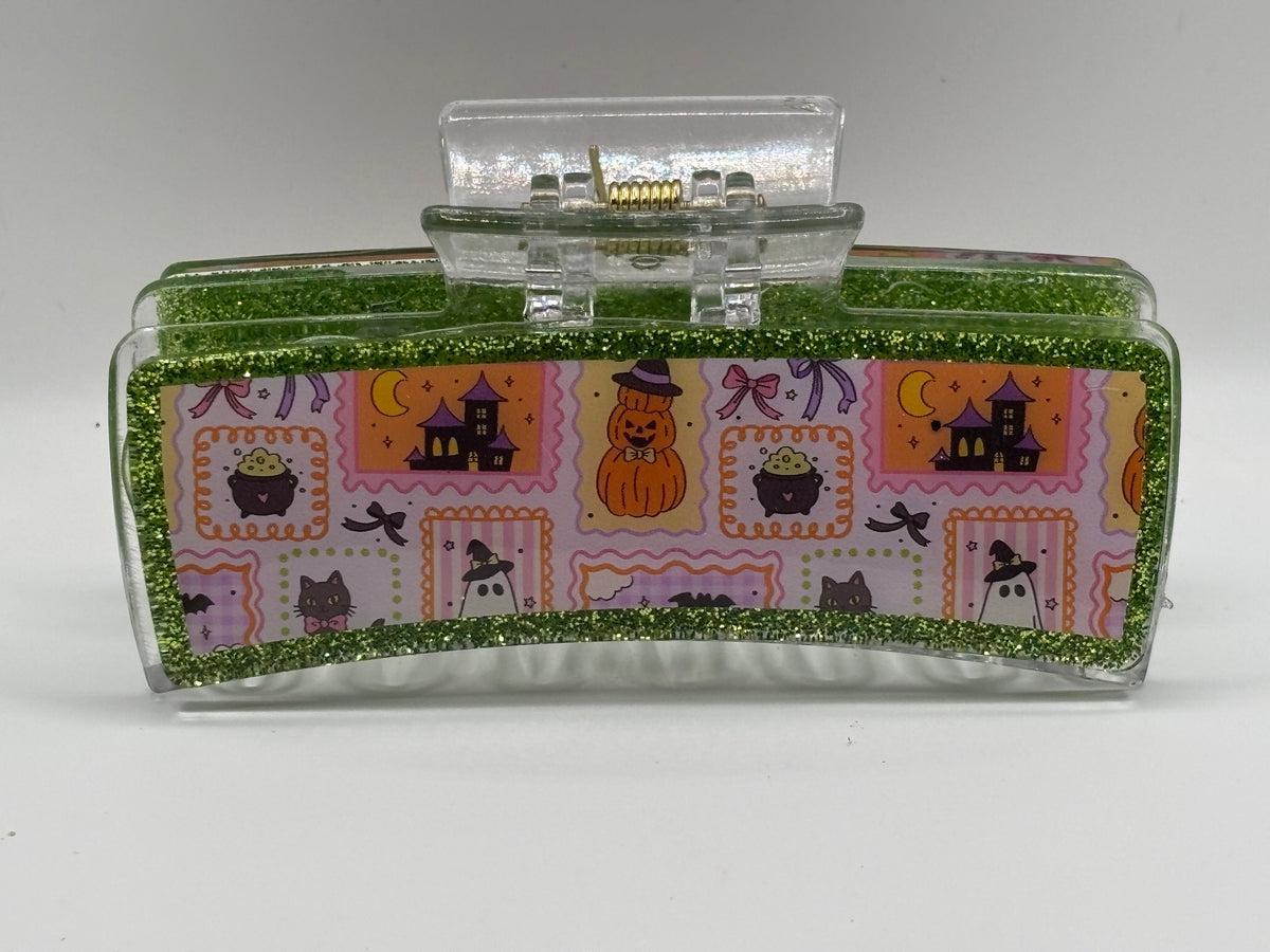Spooky Patchwork Glitter Hair Claw Clip