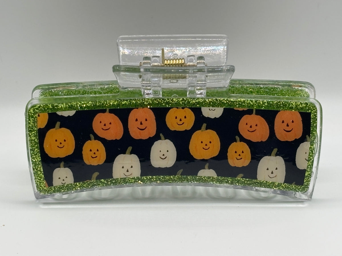 Happy Pumpkin Glitter Hair Claw Clip
