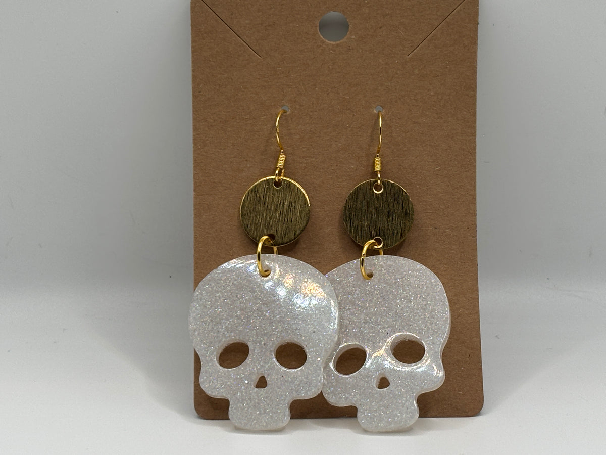 White Glitter Skull Earrings