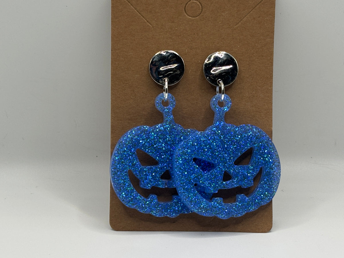 Blue Glitter Jack-O’-Lantern Earrings
