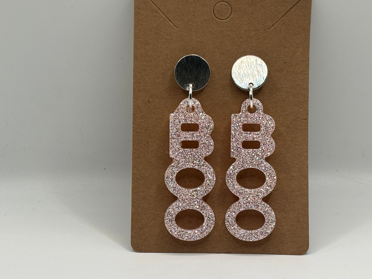 Silver Glitter BOO Earrings