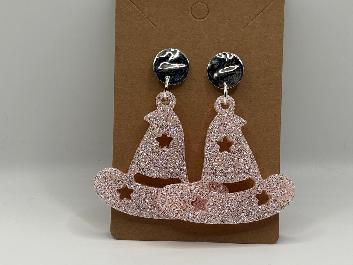 Blush Pink Glitter Witch Hat Earrings