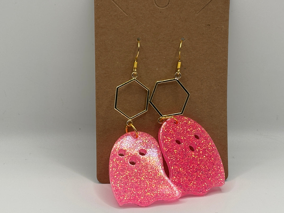 Bubblegum Boo Pink Glitter Ghost Earrings