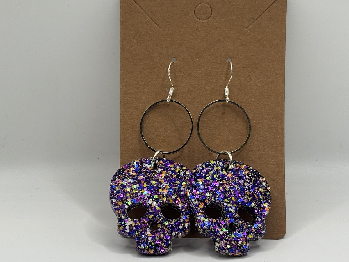 Midnight Confetti Skull Hoop Earrings