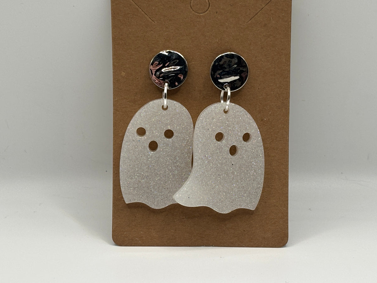 Pearl White Glitter Ghost Earrings