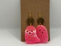 Hot Pink Glitter Ghost Earrings with Gold Accents