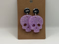 Lavender Glitter Skull Earrings