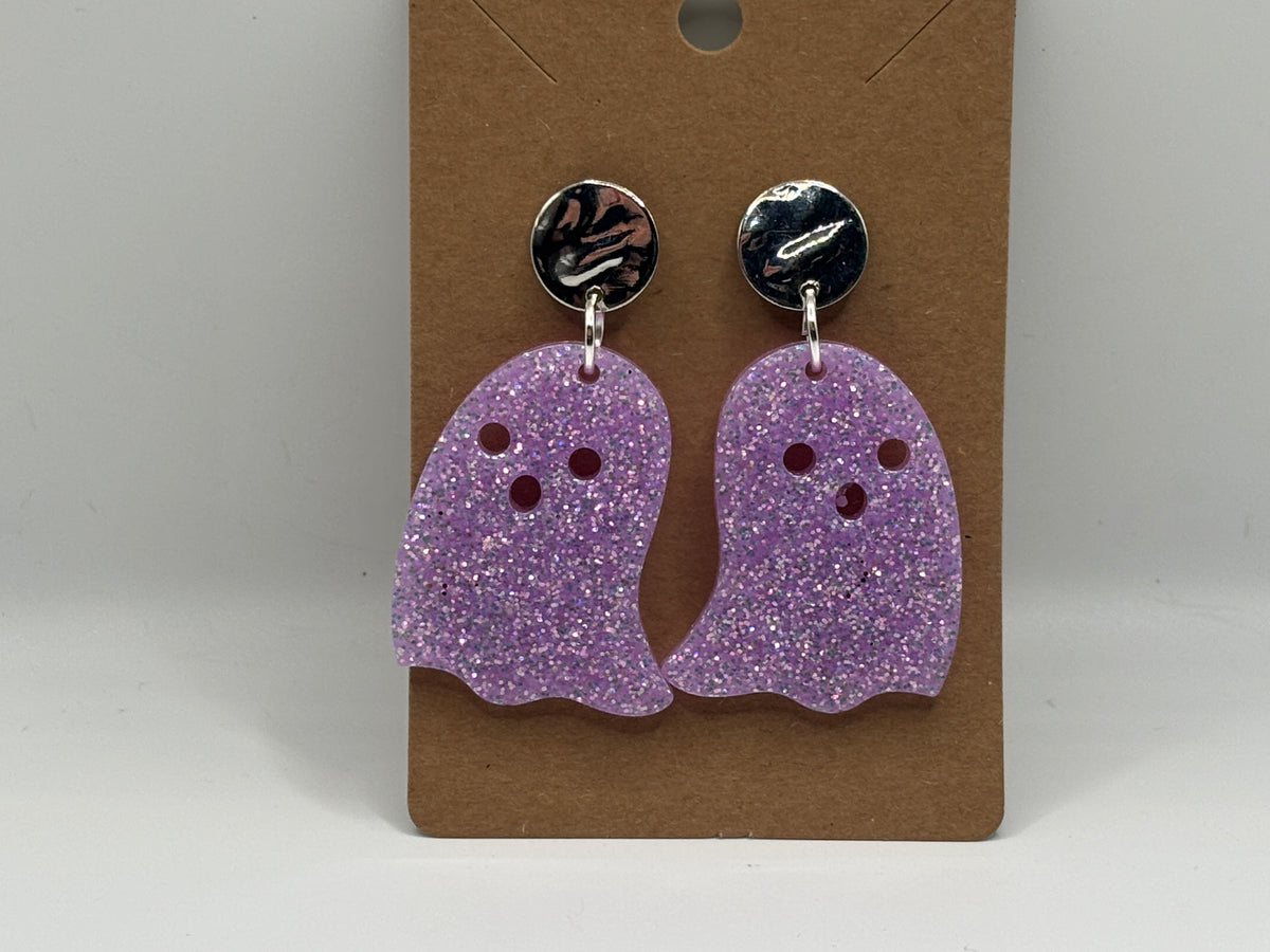 Lavender Glitter Ghost Earrings