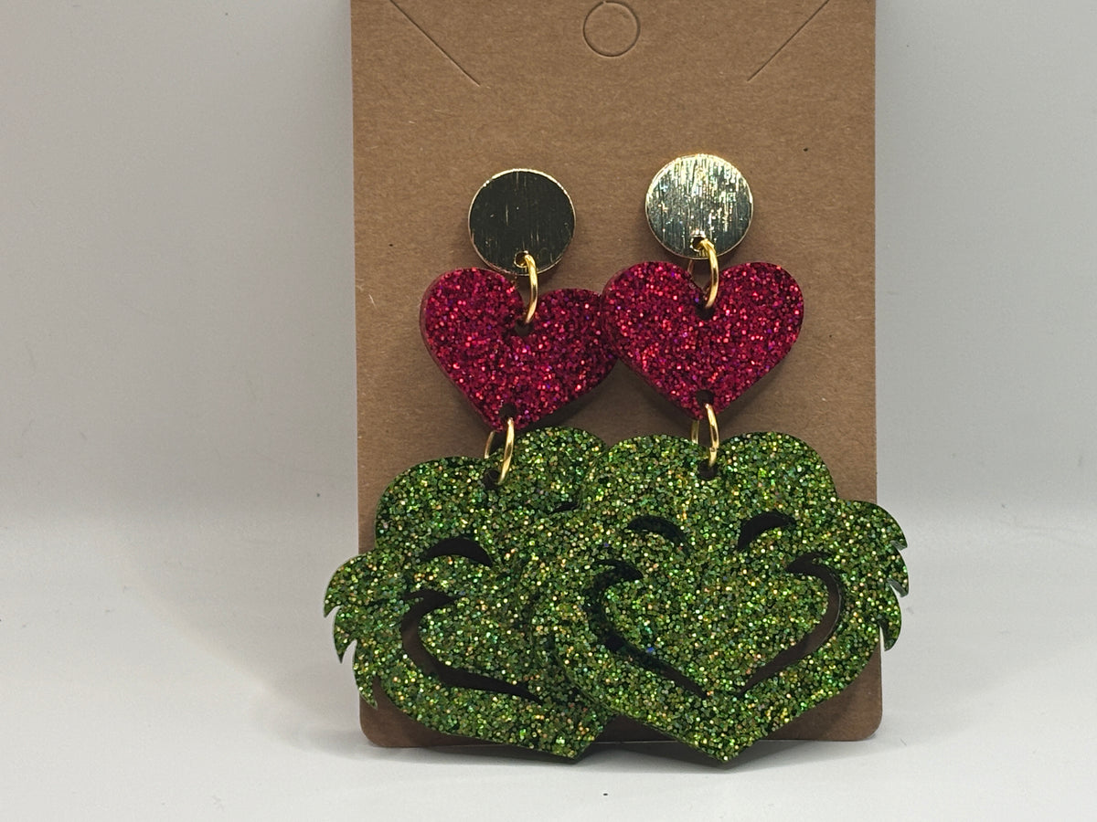 Mean One Glitter Heart Earrings