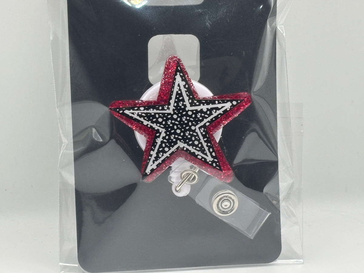 Rockstar Red Glitter Star Badge Reel