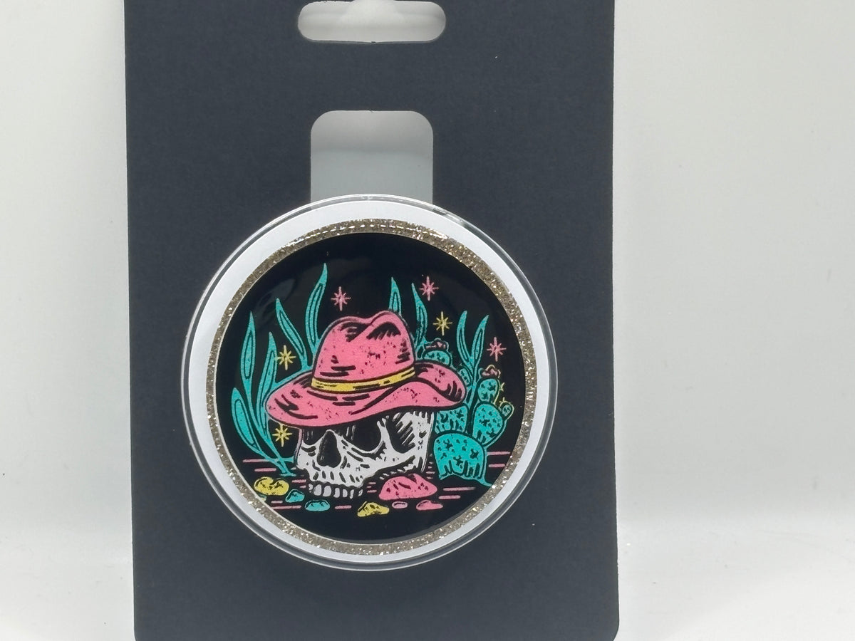 Pink Cowgirl Skull & Cactus Badge Reel