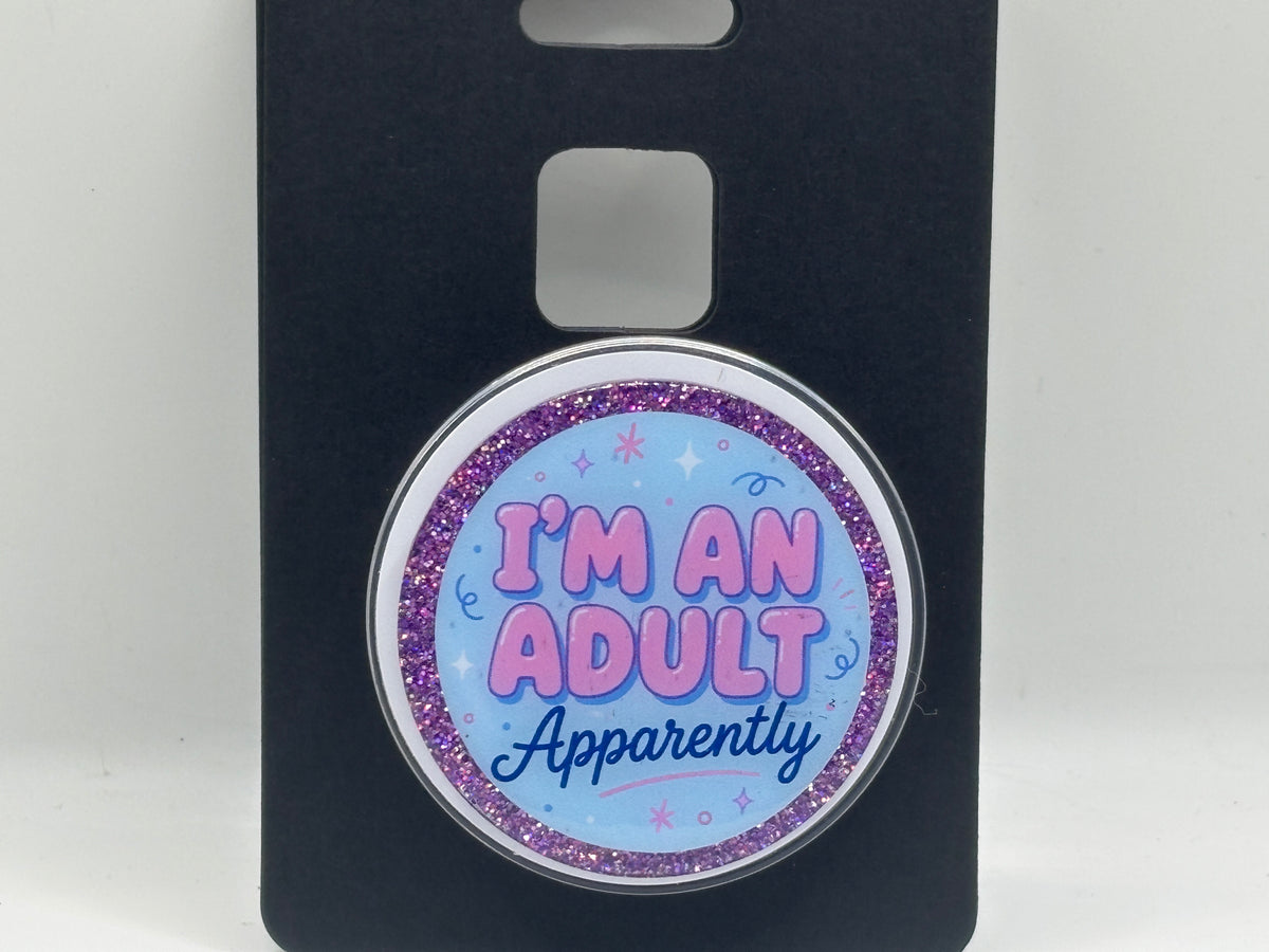 I'm an Adult Apparently Purple Glitter Badge Reel