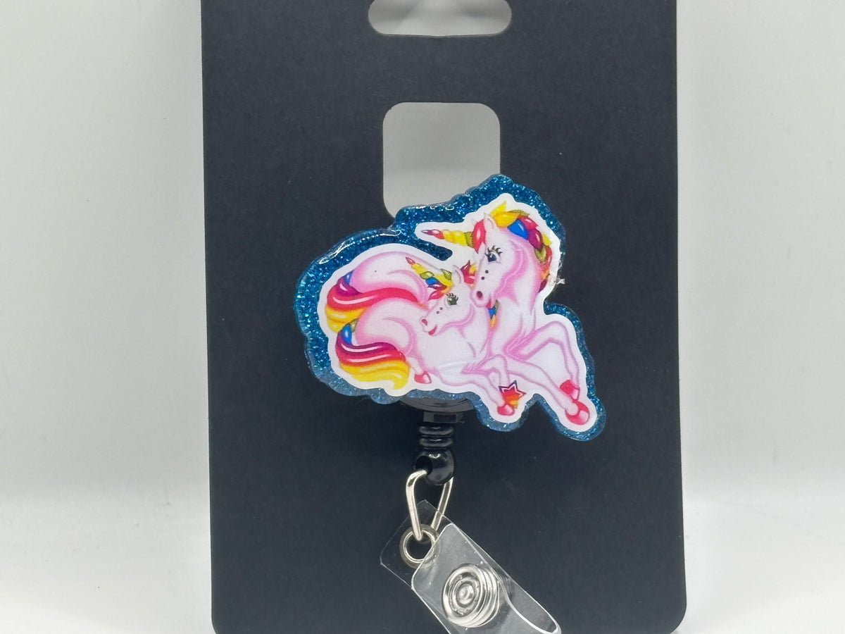 Magical Rainbow Unicorns – Blue Glitter Badge Reel