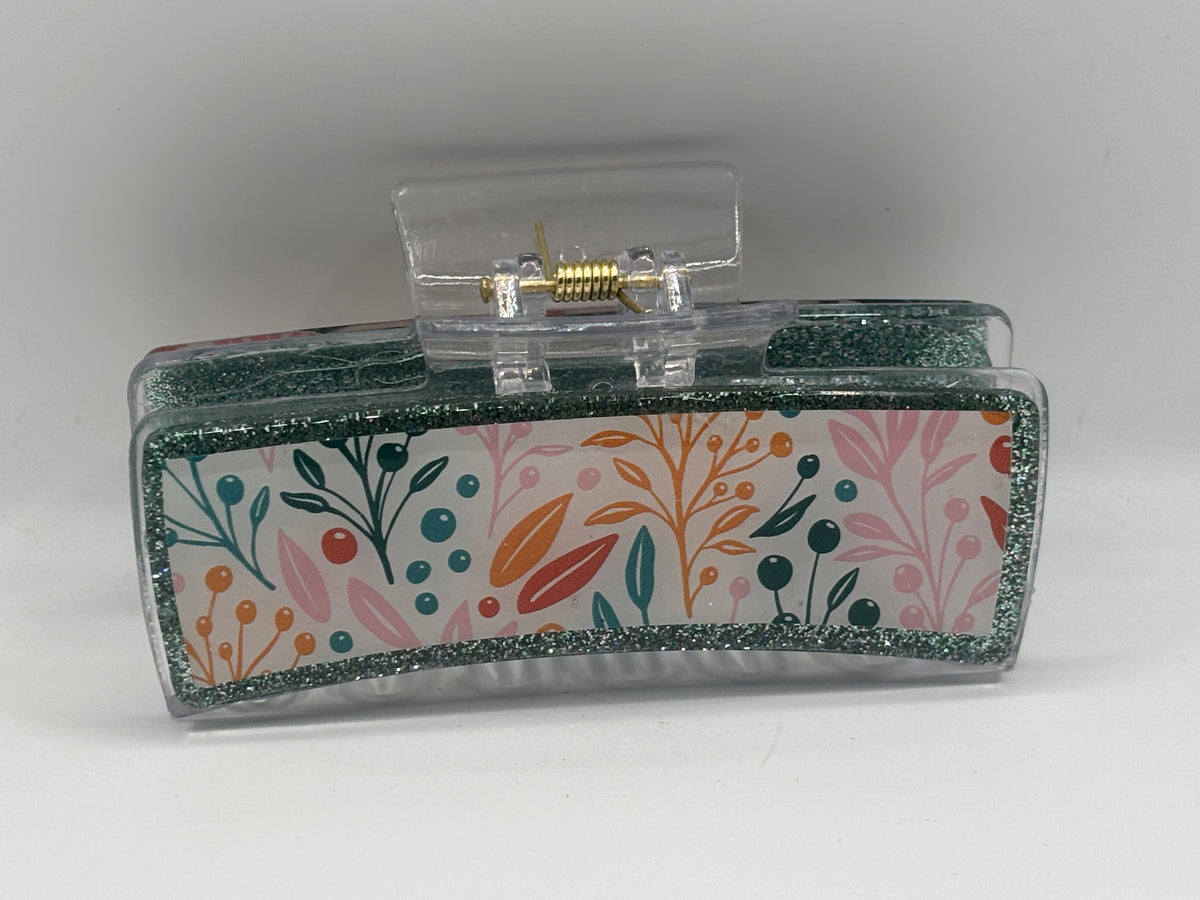 Whimsical Wildflowers Glitter Hair Claw Clip