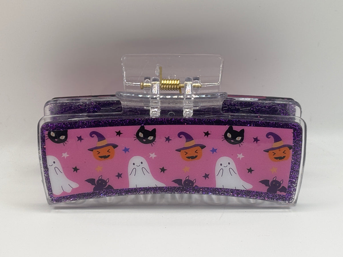 Pretty in Pink Spooky Halloween Glitter Hair Claw Clip