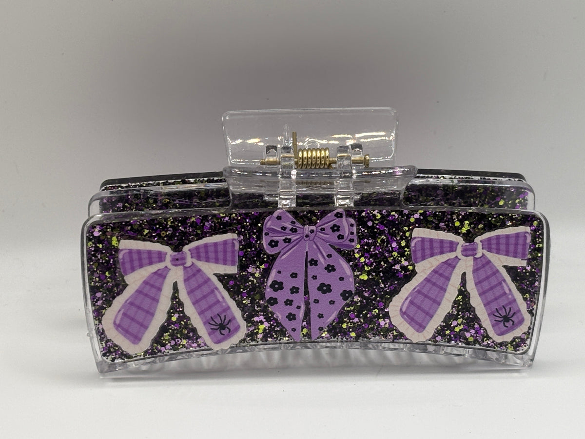 Spooky Sweet Purple Bow Glitter Hair Claw Clip – Halloween Sparkle