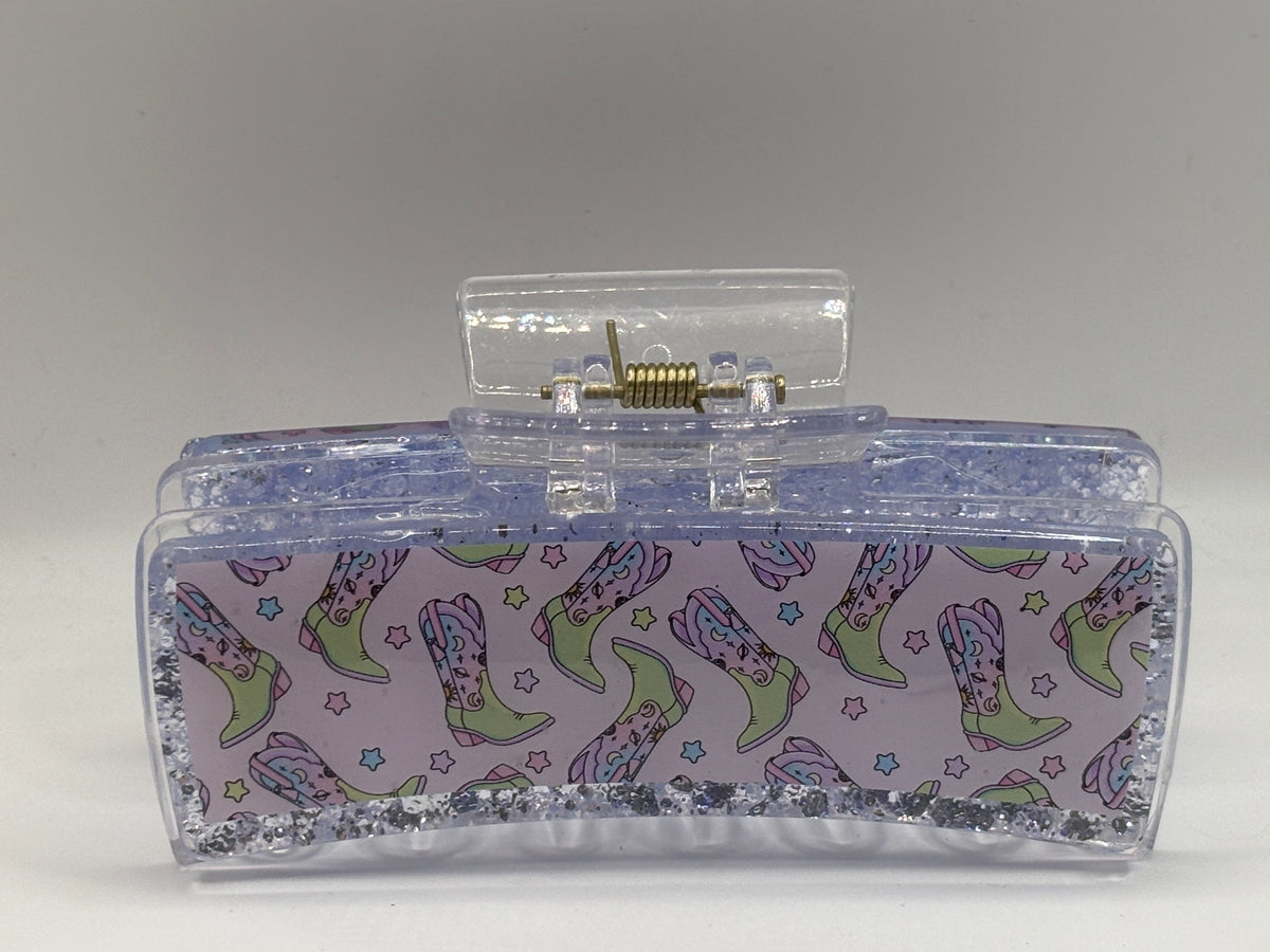 Pastel Cowgirl Boots Glitter Hair Claw Clip