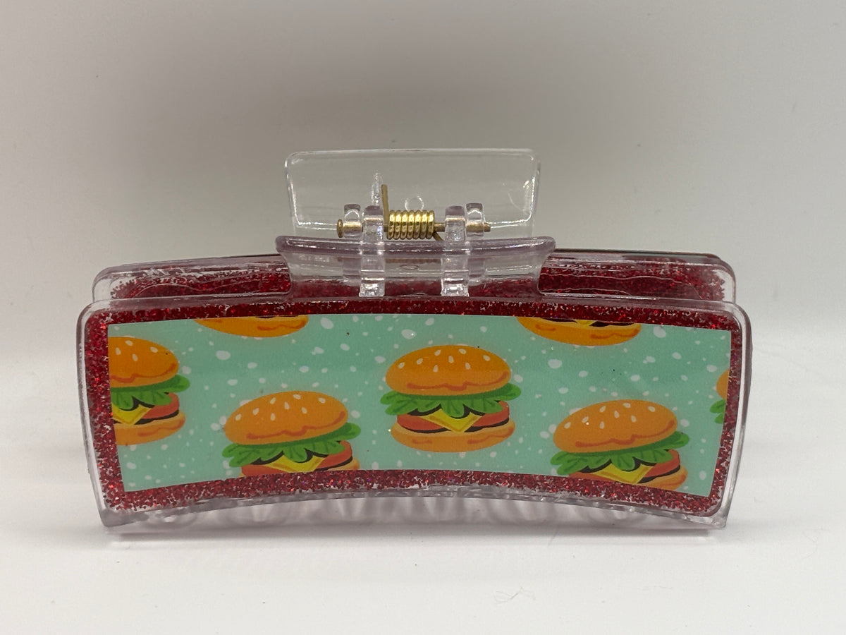 Burger Bliss Glitter Hair Claw Clip