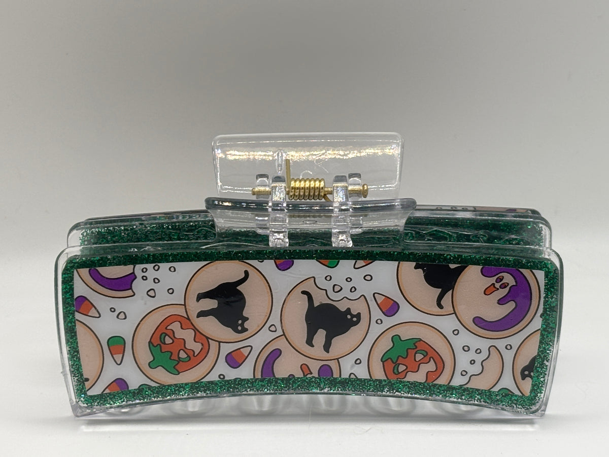 Spooky Sweet Halloween Green Glitter Hair Claw Clip