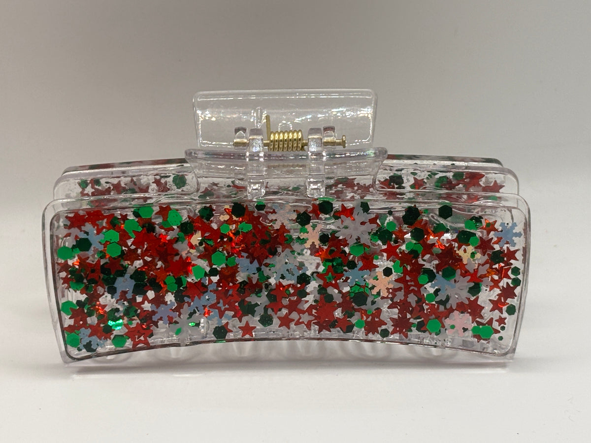 Christmas Confetti Sparkle Hair Claw Clip